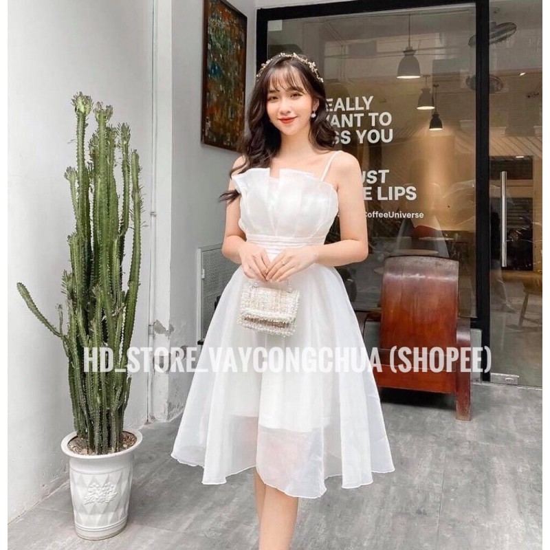 V34 VÁY ĐẦM THIẾT KẾ DỰ TIỆC, DẠ HỘI KỶ YẾU PROM, VÁY ĐẦM CÔNG CHÚA TRỄ VAI, VÁY ĐẦM TRẮNG TIỂU THƯ XOÈ