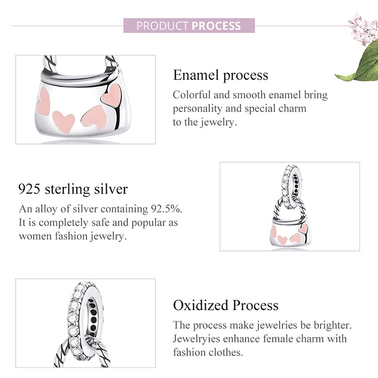 Mặt phụ kiện BAMOER SCC2153 925 bạc họa tiết trái tim thời trang