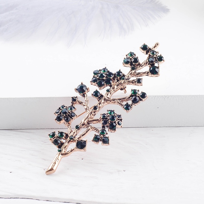 Ghim cài áo hình nhánh cây màu đen đính đá thời trang cho nữ