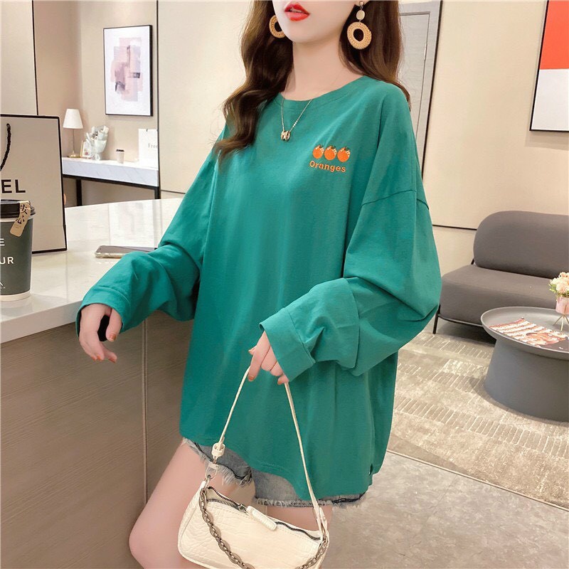 Áo thun dài tay form xuông rộng 3 QUẢ ORANGE áo thu đông nữ Từ 50-70kg