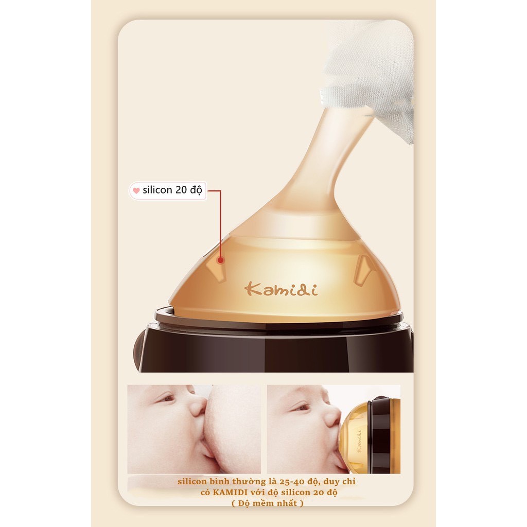 Núm sữa Kamidi cao cấp mô phỏng đầu ti mẹ xoay 360 độ không lo bị nhỏ giọt đảm bảo vệ sinh