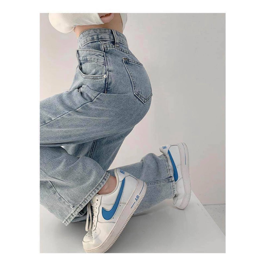 💋💋Quần bò ống rộng nữ [freeship] Quần bò jeans cạp khuy lệch💋 ống suông