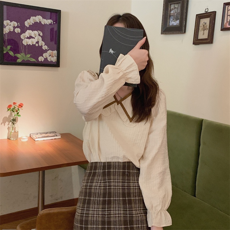 Áo kiểu IELGY tay dài dáng rộng màu sắc tương phản phong cách ngọt ngào dành cho nữ