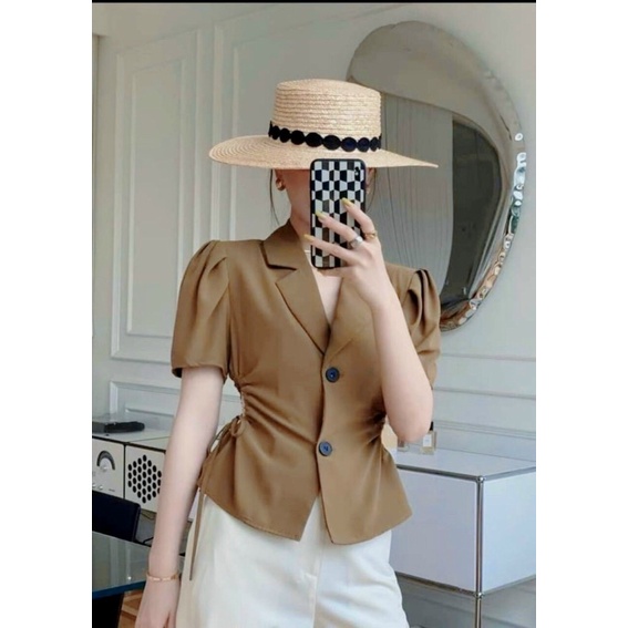 Áo Blazer Cổ V dây rút khoét eo m138