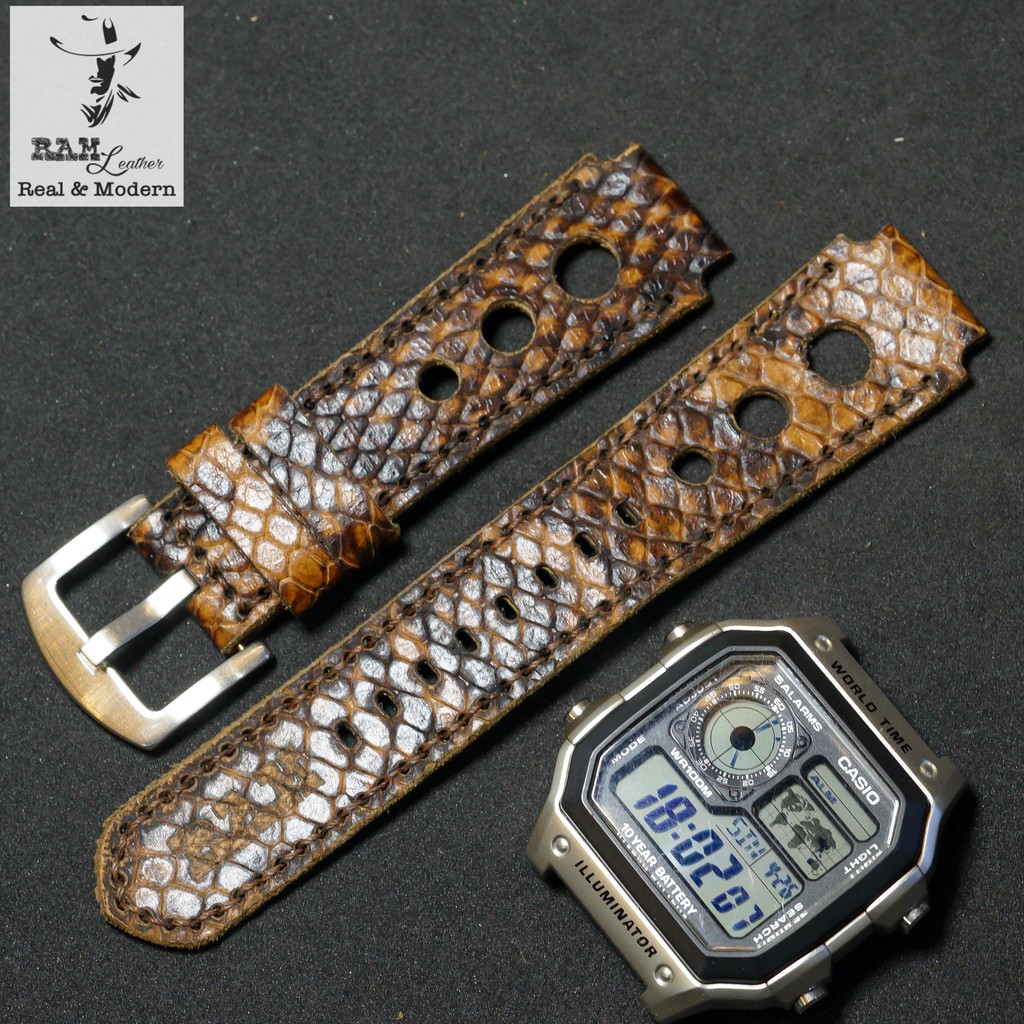 Dây đồng hồ RAM Leather cho CASIO 1200, AE 1200, 1300, 1100, A159 , A168 , Size 18 da dê thật cao cấp RAM Leather 1995