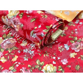 Vải gấm hoa hồng đỏ
