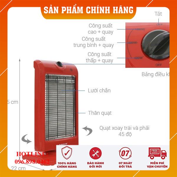 Máy Sưởi Sunhouse HALOGEN 3 bóng - Máy Sưởi Ấm Phòng Ngủ, Quạt Sưởi - Đèn Sưởi Sunhouse 1000W [CHÍNH HÃNG - FREESHIP]