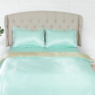 Bộ chăn ga gối xanh ngọc mix vàng phi lụa lavish silk cao cấp mát lạnh hàng loại 1 - cg044