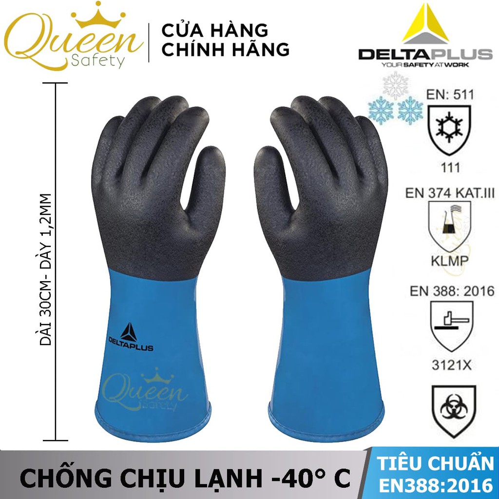 Găng tay chịu lạnh Delta plus Thinksafe, bao tay chịu nhiệt -40, độ cấu tạo phủ Latex, thao tác đa năng, ôm tay - VV837