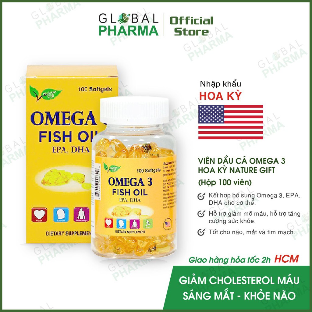 [NHẬP KHẨU MỸ] Viên dầu cá Omega 3 Tăng Cường Sức Khỏe, Tốt Cho Não, Mắt, Tim Mạch NATURE GIFT (Hộp 100v) | Thế Giới Skin Care