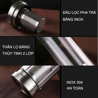 Bình giữ nhiệt pha trà 2 đầu 2 lớp inox cao cấp 400ml