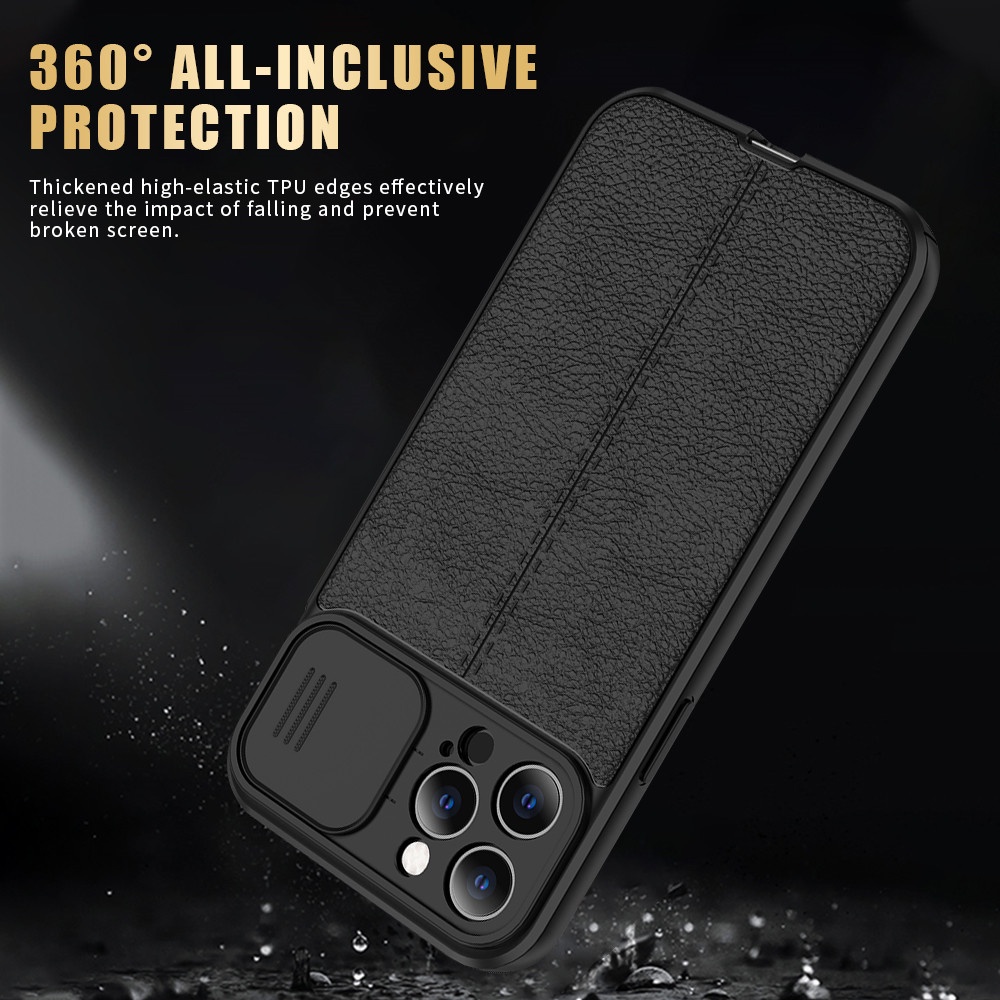 Ốp Điện Thoại Da Silicon Sang Trọng Có Nắp Trượt Bảo Vệ Camera Cho iPhone 11 12 13 Pro Max XS Max X XR