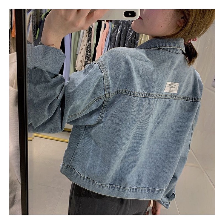 Áo Khoác Denim Ngắn Dáng Rộng Phong Cách Retro Hàn Quốc Cho Nữ