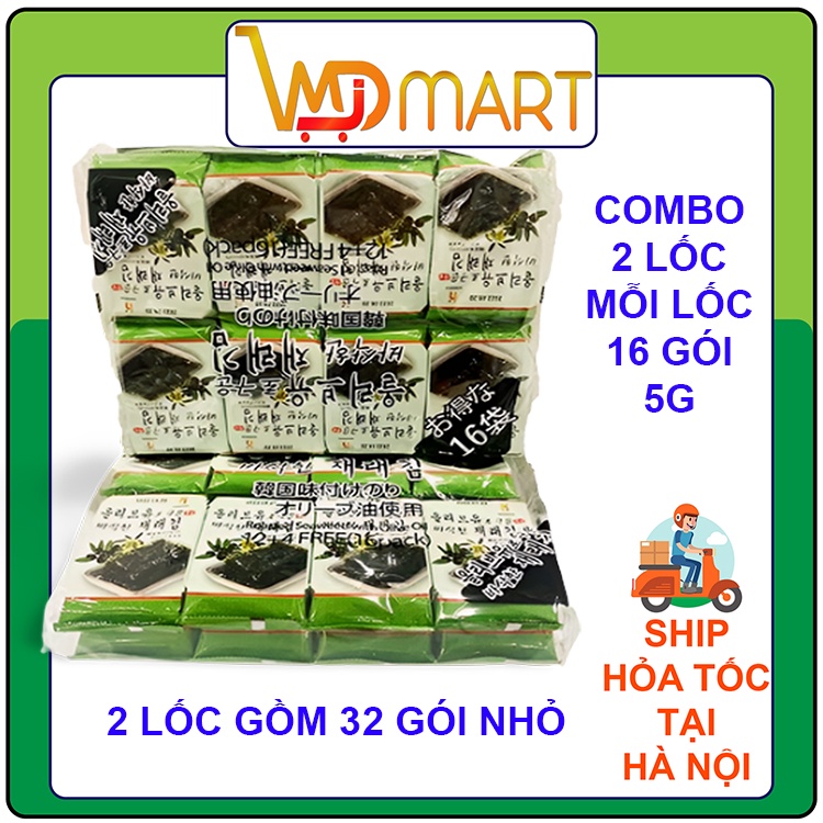 Combo 2 Lốc 16 Gói Rong Biển Ăn Liền Vị Dầu Oliu Truyền Thống Hàn Quốc Gói 5g