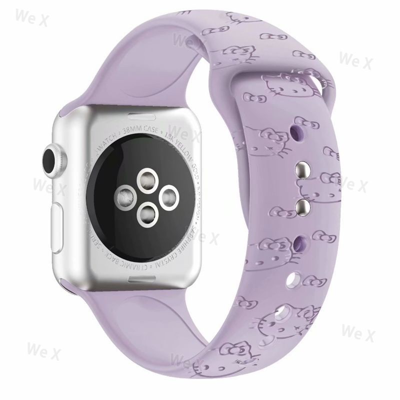 Dây Đeo Đồng Hồ Bằng Silicone Hình Mèo Kitty Cho Apple Watch 38mm 40mm 41mm 42mm 44mm 45mm Series 8 7 6 SE 5 4 3 2 1