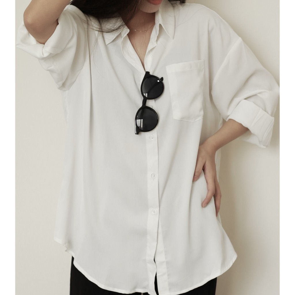 Áo sơ mi nữ dài tay form rộng chất lụa mềm mịn phong cách ulzzang vintage | BigBuy360 - bigbuy360.vn