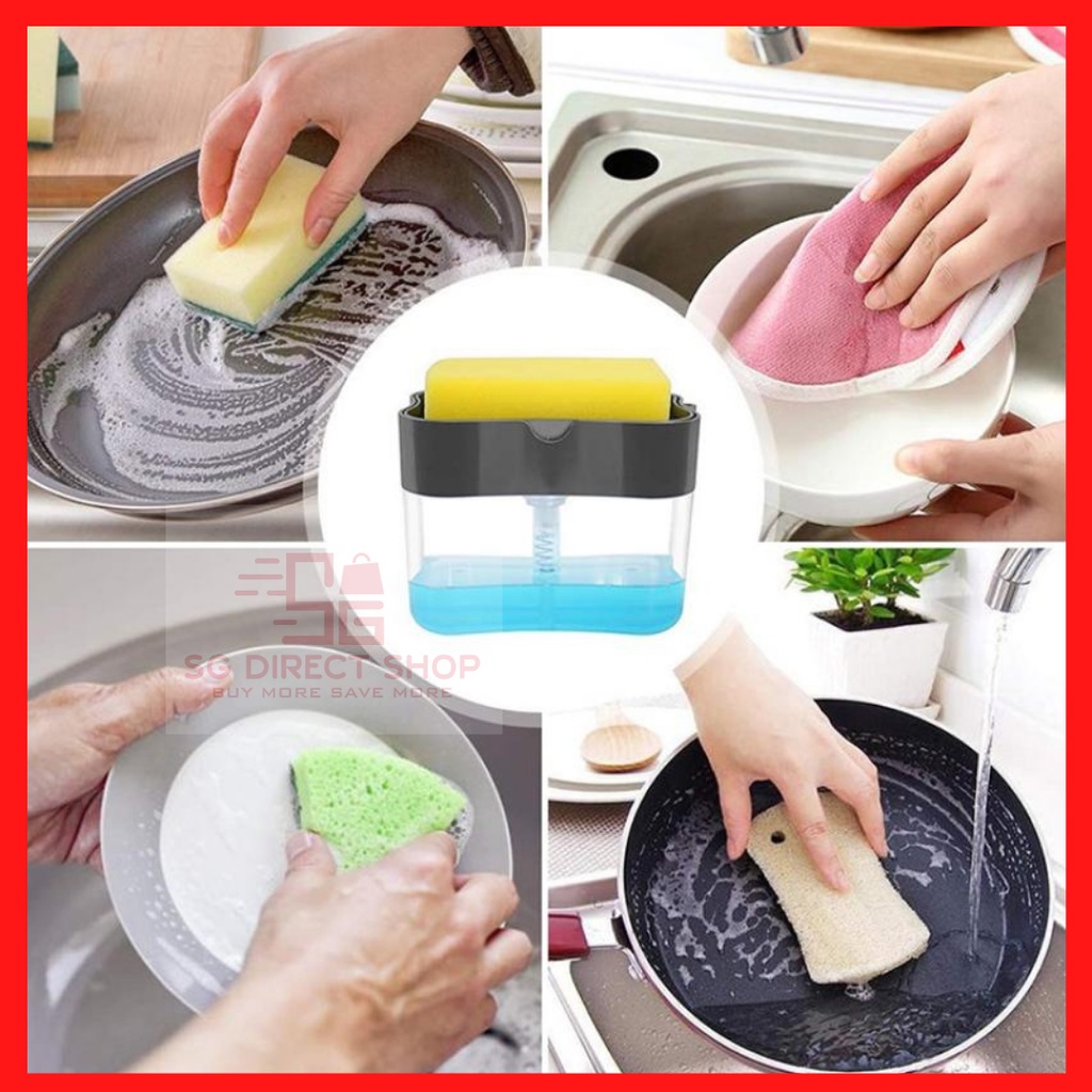 Bình Đựng Xà Phòng Dạng Lỏng 2 Trong 1 Kèm Giá Đỡ Bọt Biển Rửa Chén Tiện Dụng