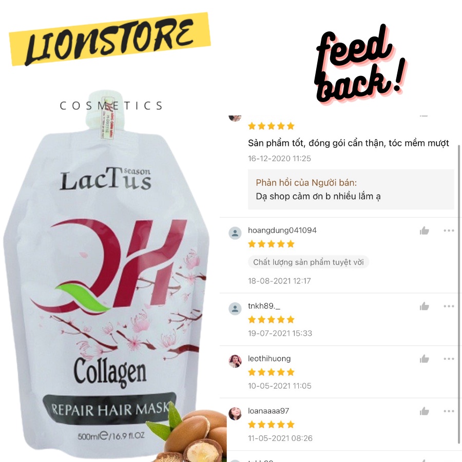 Kem ủ tóc collagen Lactus season dầu hấp tóc phục hồi hư tổn QH lactusseason 500ml