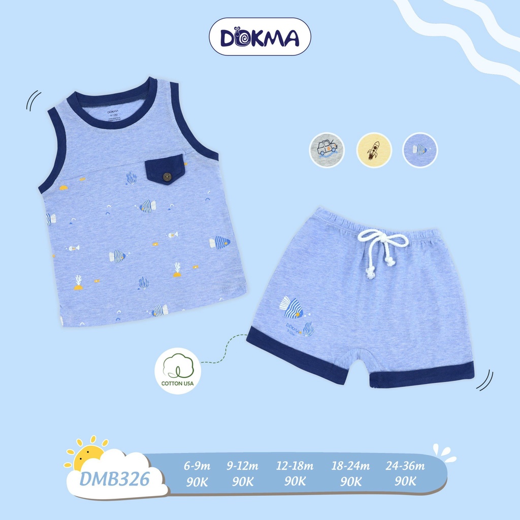 (6-36m) Bộ ba lỗ / bộ sát nách vải cotton kiểu dáng thể thao cho bé - DOKMA