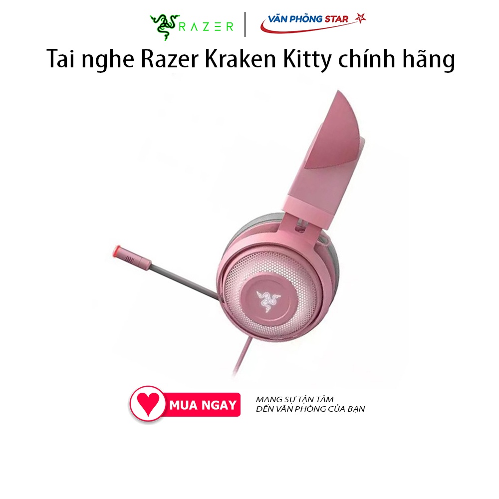 Tai nghe Razer Kraken Kitty, thiết kế tai mèo, Led RGB Chroma 16.8 triệu màu, Công nghệ THX Spatial Audio Vanphongstar