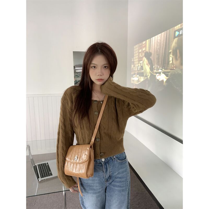 Áo Khoác Cardigan Dệt Kim Dáng Rộng Màu Đỏ Phong Cách Cổ Điển Mừng Năm Mới