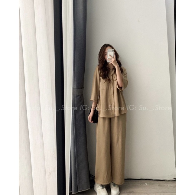 [NEW]SET ÁO ĐŨI XỐP TAY LỠ MIX QUẦN ỐNG RỘNG BASIC NĂNG ĐỘNG