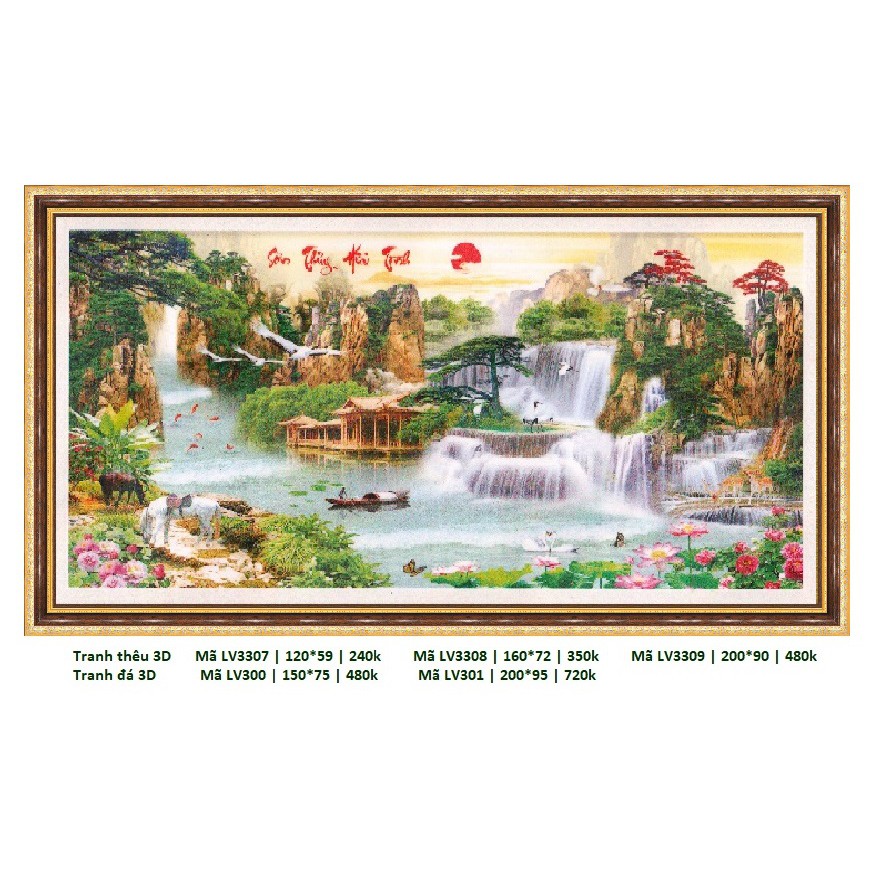 Tranh thêu lưu thủy sinh tài  LV3307 , LV3308 , LV3309