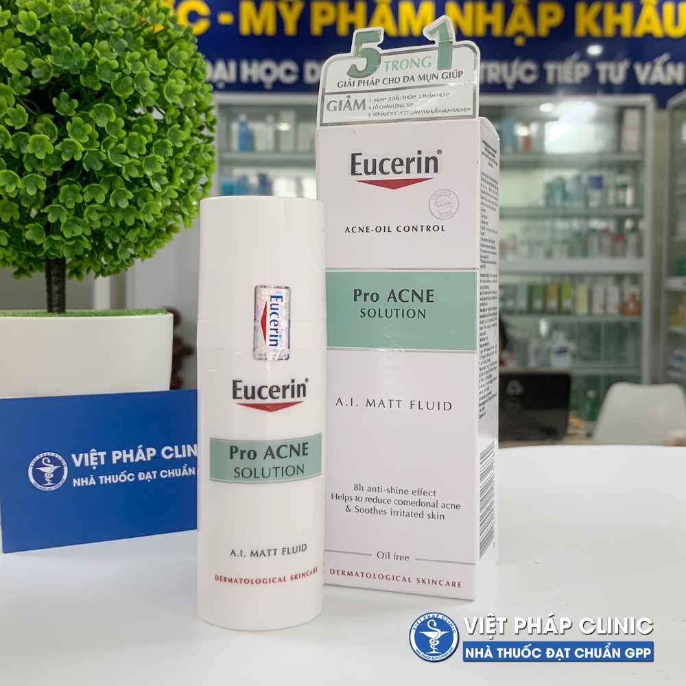 Kem kiềm dầu và giảm mụn Eucerin ProAcne Solution A.I Matt Fluid 50ml