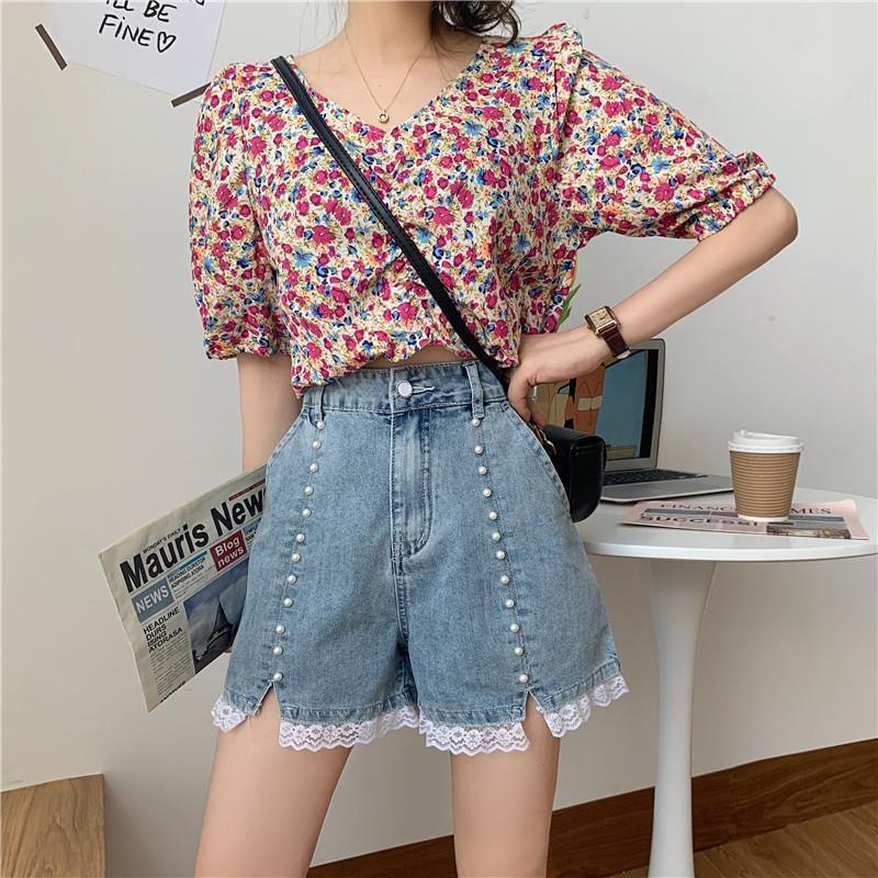 Quần Short Denim Lưng Cao Ống Rộng Phong Cách Hàn Quốc Dành Cho Nữ  tao bao