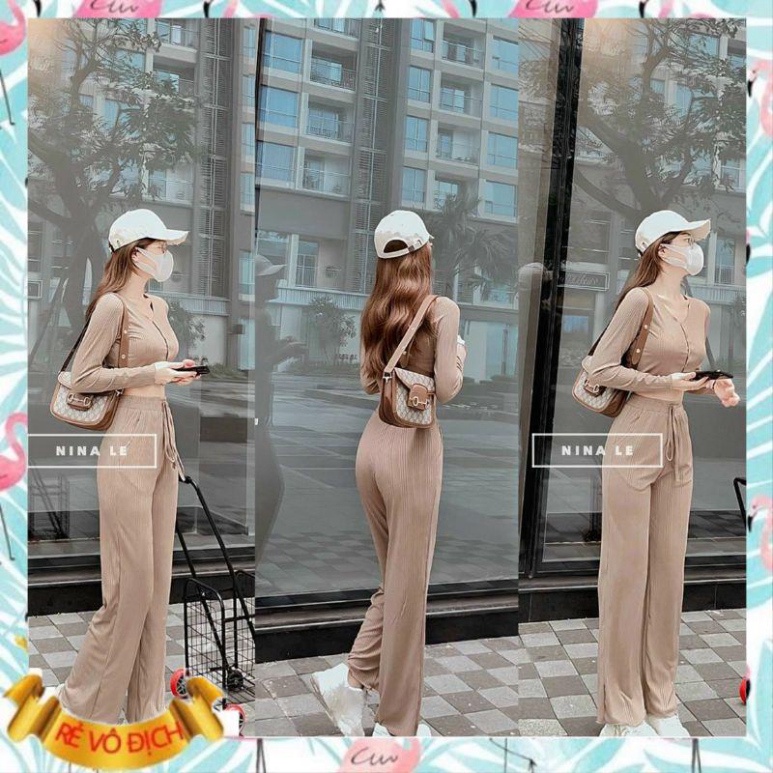 [hot deal]sét bộ xinh tay dài áo sơmi kèm quần dài suông