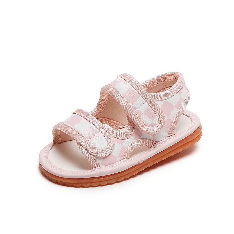 Giày sandal SANITKUN đế mềm mại chống trượt họa tiết kẻ sọc ca rô thời trang mùa hè xinh xắn cho bé trai và bé gái