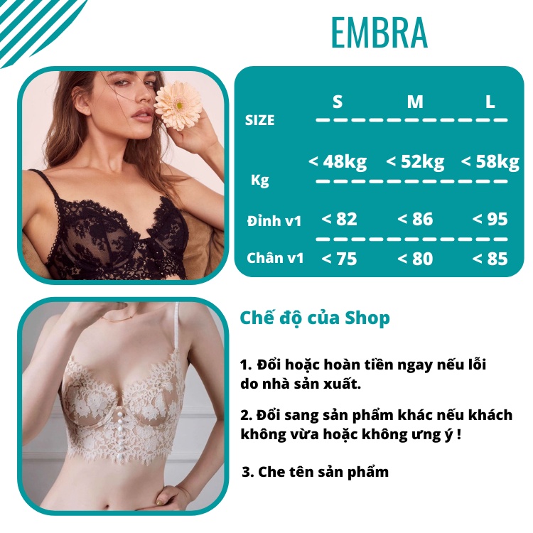 Áo bra nữ có gọng ren hoa siêu cấp thoáng mát khuy lưng U 1 móc mã EBALB07