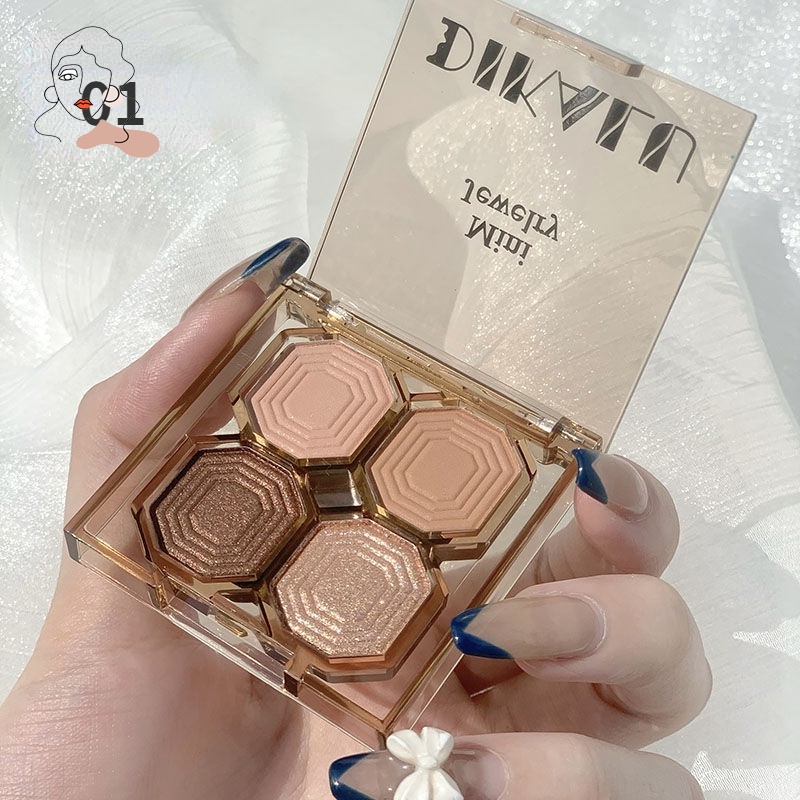 Bảng Phấn Mắt  4 Ô Màu Sáng Lấp Lánh Chống Thấm Nước Hàng Nội Địa Trung