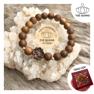 Vòng tay trầm hương charm Hoa Sen mix bi bạc