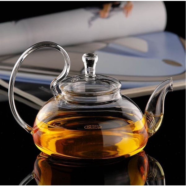 Bộ ấm pha trà, bình trà thuỷ tinh cao cấp chịu nhiệt và đế nến- khay gỗ- dùng uống trà hoa, saffron - decor- quà Tết