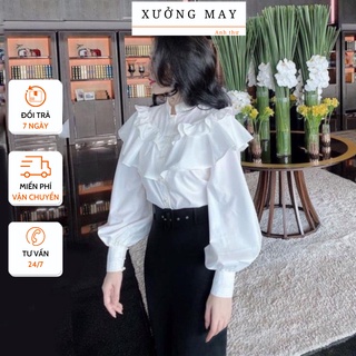 Áo sơ mi nút ngọc bèo tầng cổ trụ 🌸 freeship .mã 496