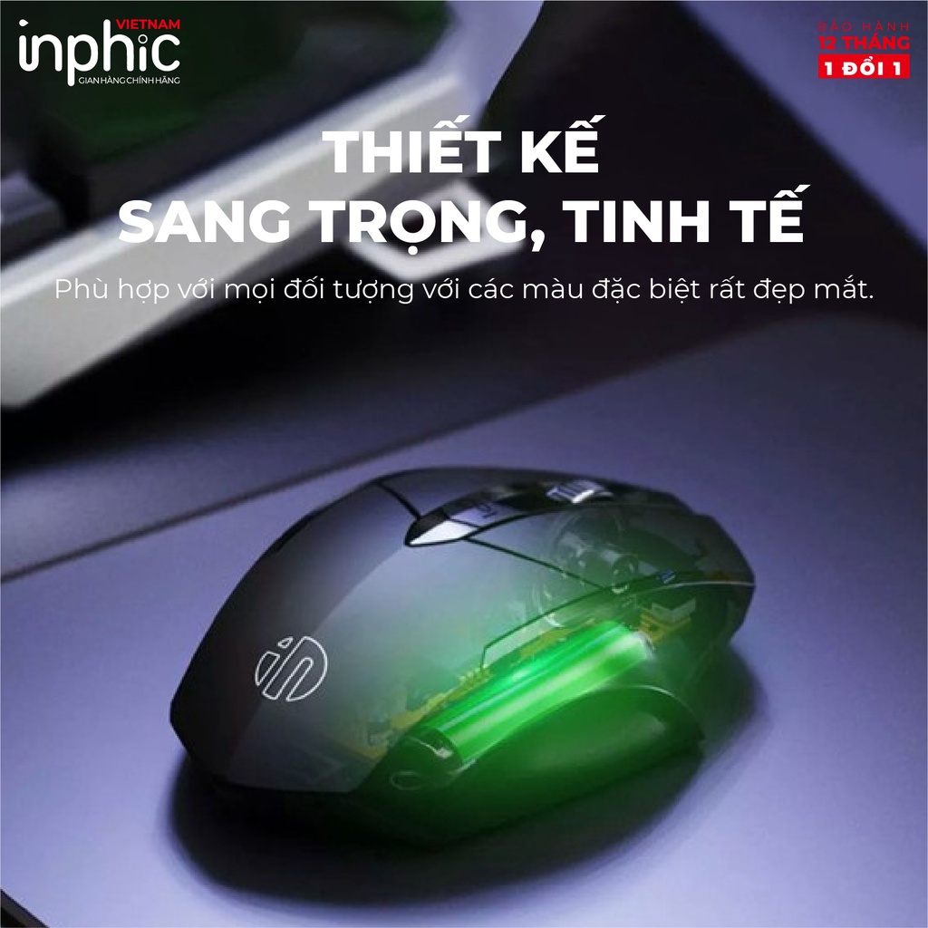 Chuột Không Dây INPHIC PM6 USB 2.4G Chơi Game Bluetooth Wifi Có Thể Sạc Pin Lại Cho Máy Tính Xách Tay - Chính Hãng