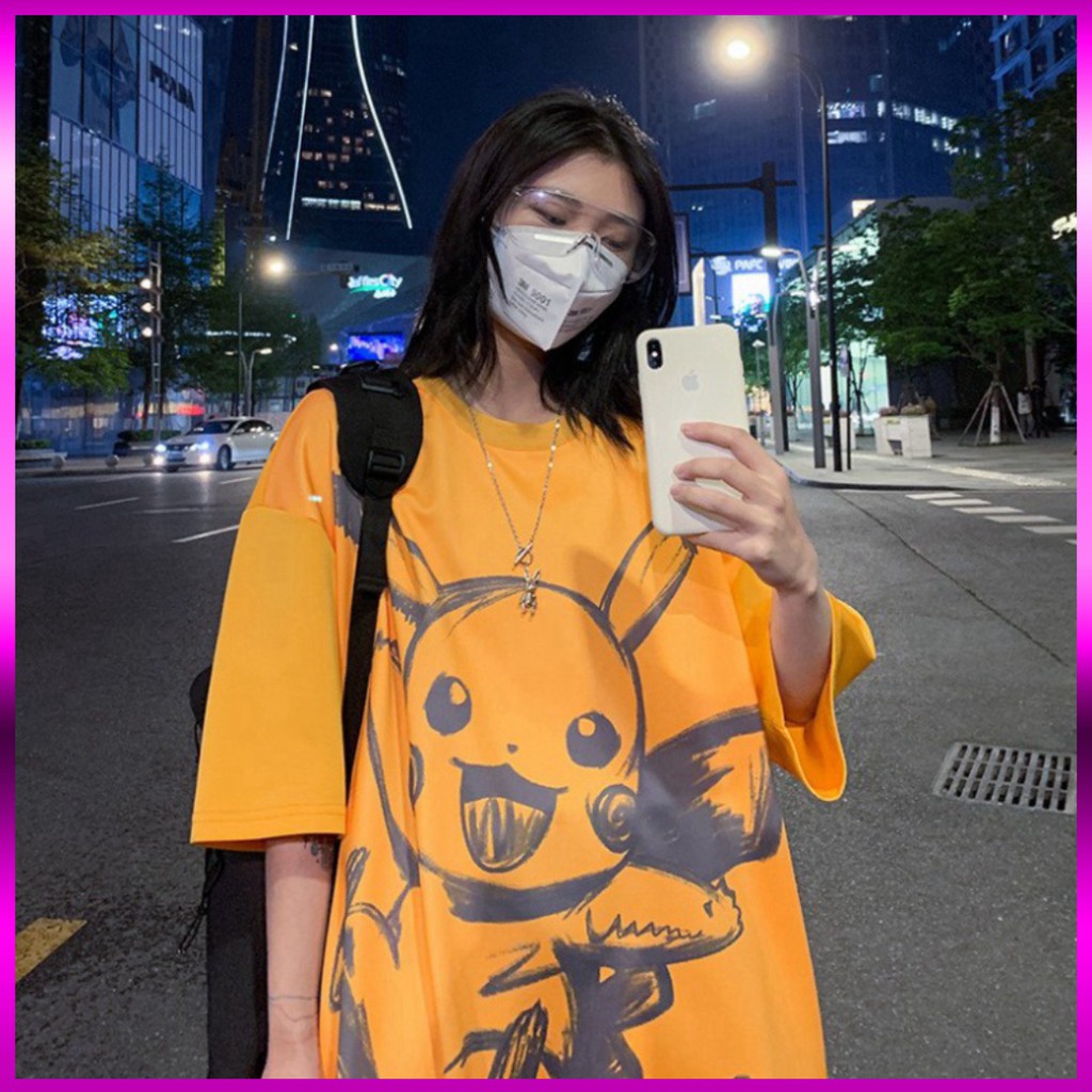 Áo Thun Tay Lỡ Pikachu Form Rộng siêu hot🍁 Unisex nam nữ đều mặc được