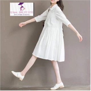 Đầm Babydoll trắng cổ peter pan