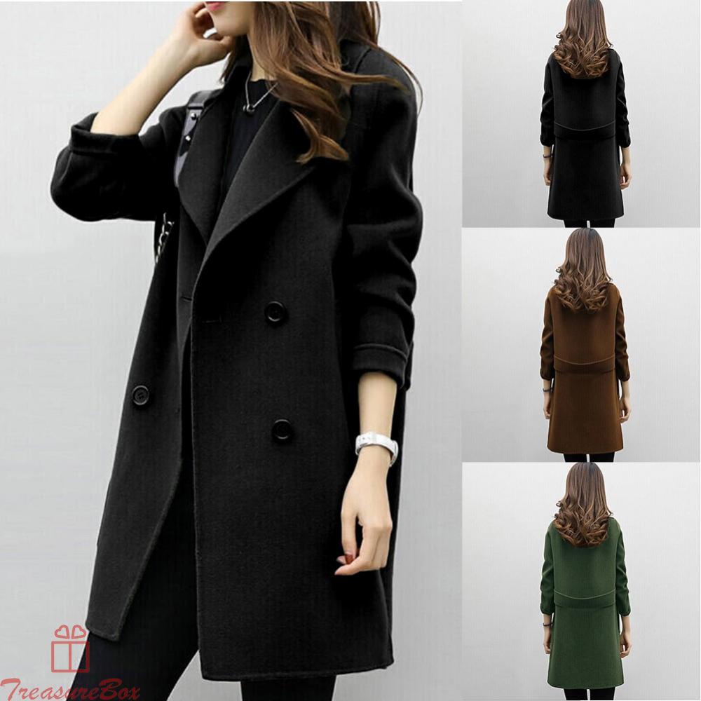 1 X Ladies Overcoat Woolen Trench Coat Winter Womens Long Warm-Jacket Outwear ~