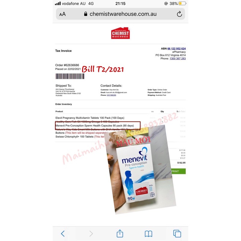 (Đủ Bill+Tem Chemist) Viên Uống Tăng Chất Lượng Tinh Trùng Menevit | BigBuy360 - bigbuy360.vn