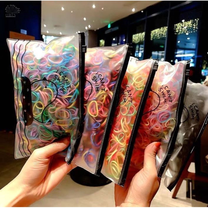 Túi 500 thun cột tóc co giãn nhiều màu sợi lớn thời trang Orin