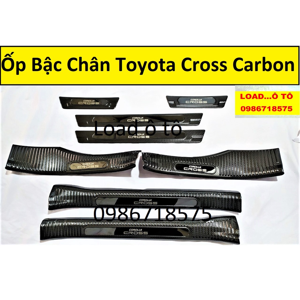 Ốp Bậc Cửa, Nẹp Bước Chân Xe Trong Ngoài Xe Toyota Cross 2022-2020 Chất Liệu Vân carbon Hàng Chữ Bóng Cao Cấp