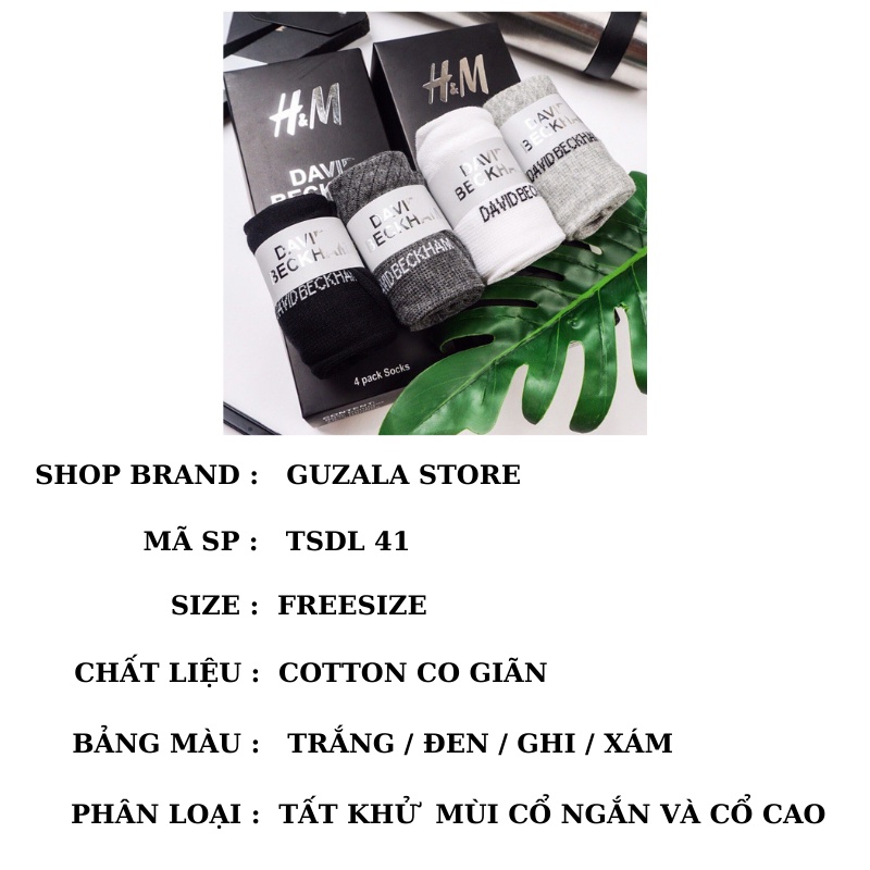 Hộp 4 Đôi Tất HM DAVID BECKHAM Cổ Ngắn, Cổ Cao, Vớ Chất Cotton Cao Cấp Khử Mùi Chống Hôi Chân FullBox Siêu Sang _ TSDL41