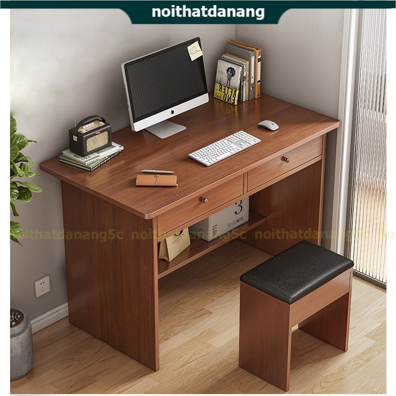 Bàn để máy tính làm việc gỗ công nghiệp màu trắng trang nhã, bàn học kèm hai hộc tủ và kệ để chân tiện dụng thông minh
