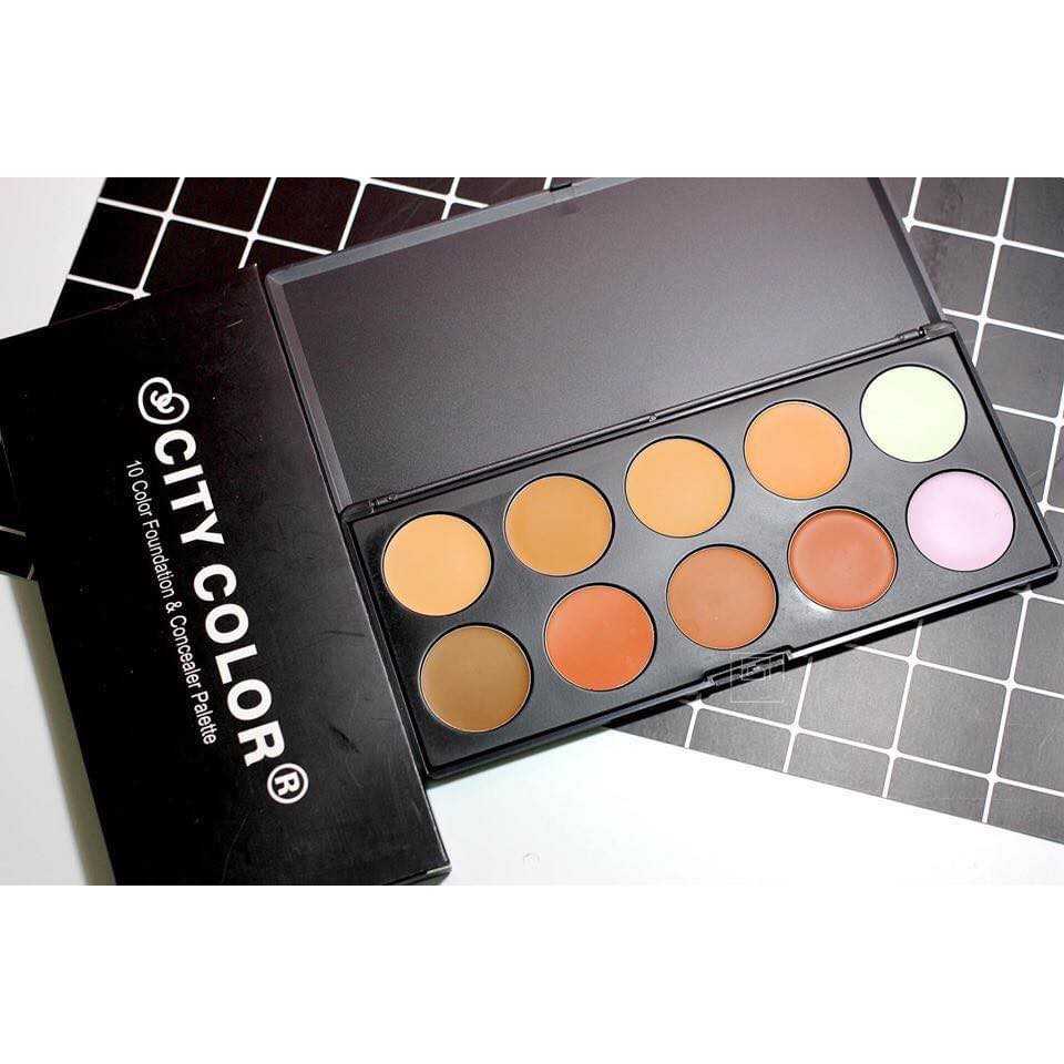 Bảng Kem Nền Và Che Khuyết Điểm 10 Ô City Color 10 Color Foundation and Concealer Palette