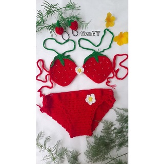 Bikini trái dâu len cho bé, đồ đi biển cho bé