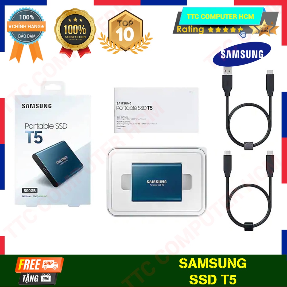 SAMSUNG T5 | Ổ cứng di động Portable SSD Samsung T5 500GB - USB 3.1 Gen 2 MU-PA500B/AM - HÀNG CHÍNH HÃNG
