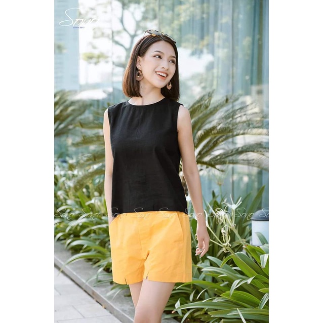 Sono - Áo Linen Hàng Thiết kế Kiểu Phối Hàng Nút Sau Trẻ Trung