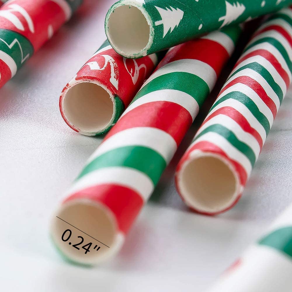 Set 25 ống hút bằng giấy họa tiết sọc nhiều màu có thể phân hủy dùng cho tiệc cưới và năm mới 2022